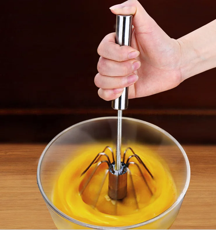 

New Style Stainless Steel Semi-automatic push rotating Egg Beater Kitchen Tool Durable Egg whisk