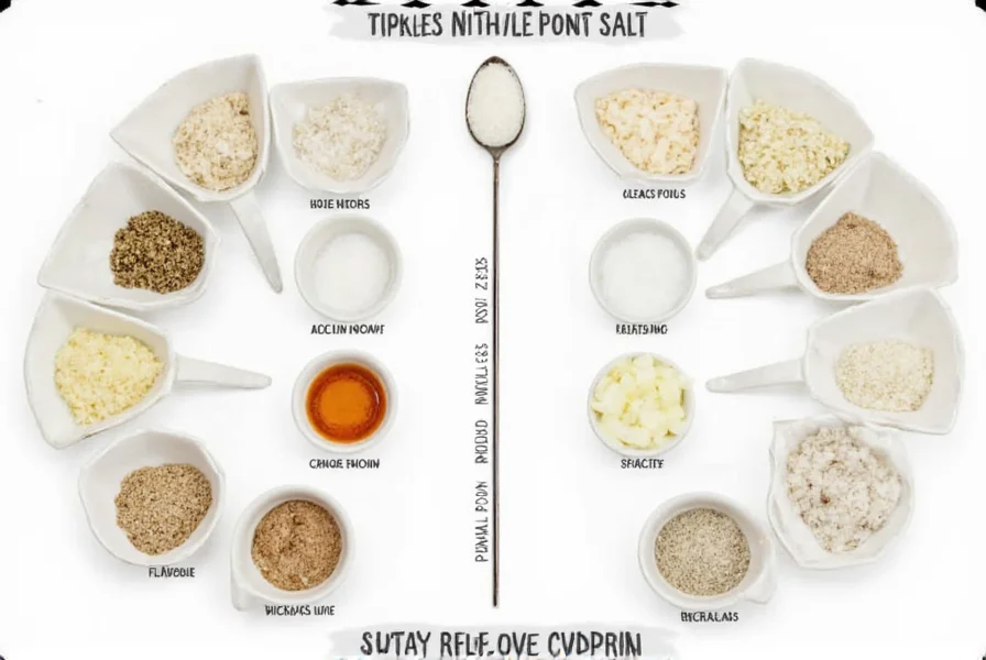 Close-up of season salt ingredients on wooden table