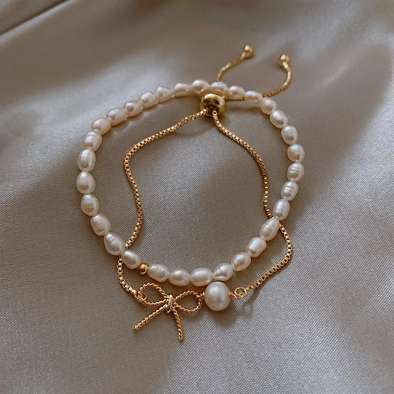 

High quality women's jewelry pearl bow temperament sets adjust bracelet fashion accessories for lady girls, As pictures