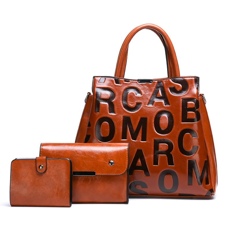 

Wholesale Fashion New Arrival Designer Luxury 3pcs in 1 Letter Print Ladies handbag sets, 4 colors