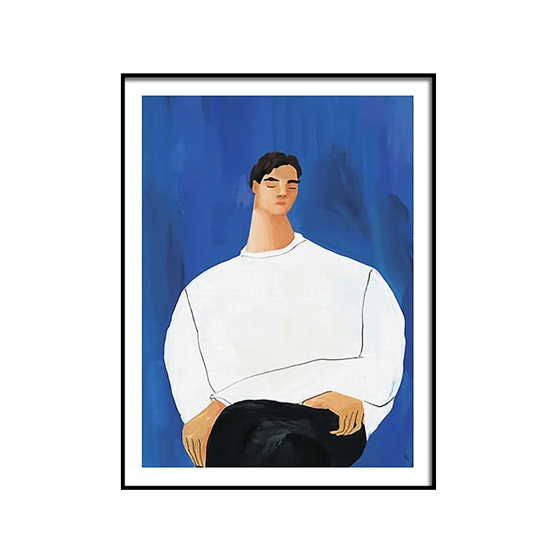 

Nordic Blue Art Character Simple Man Picture Wall Decorations for Living Room Paintings, Black
