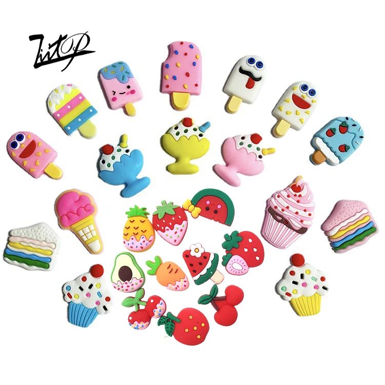 

2022 wholesale fruit ice cream Croc charm shoes decorative flowers soft PVC designer charm Croc shoes accessories