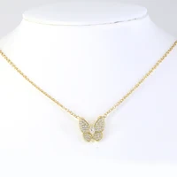 

Simple style gold brass animal pendants butterfly pendant charm set with zircons