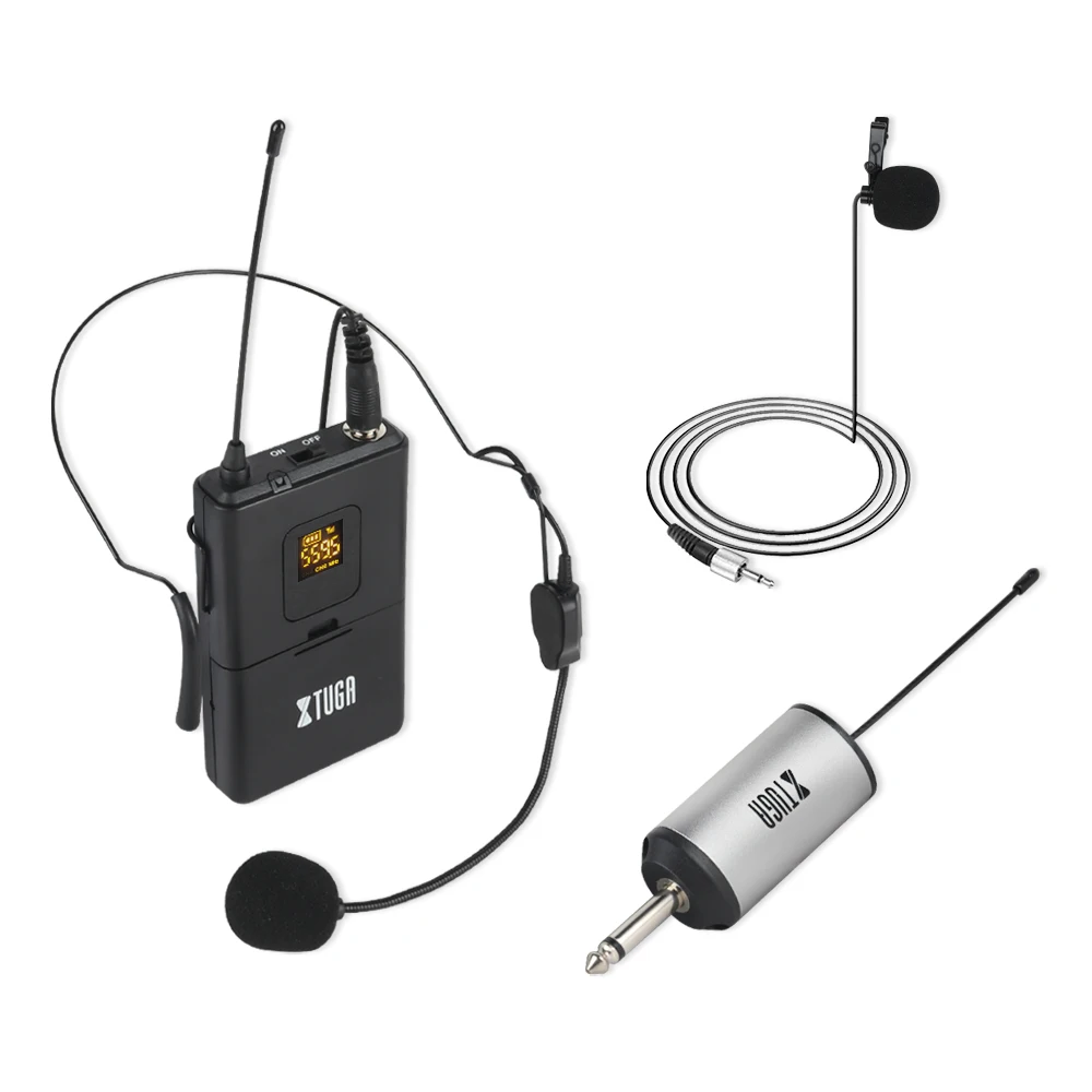 

UHF Auricular inalambrico Microfono de solapa 2 Transmisor de petaca con receptor recargable
