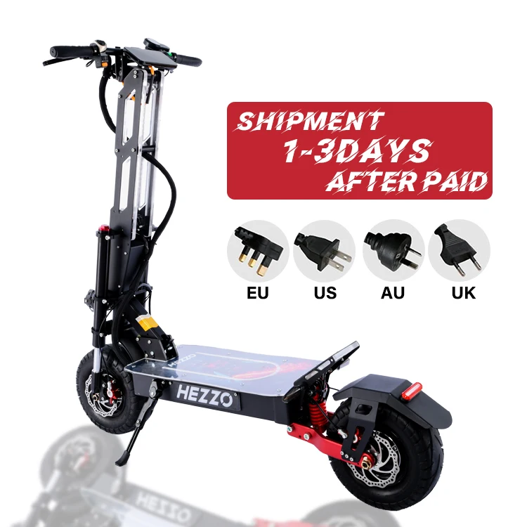 

HEZZO New design high power adult Racing EScooter 13inch 72v 6000W 8000w dual motor 40AH long range Off-road Electric Scooter, Black