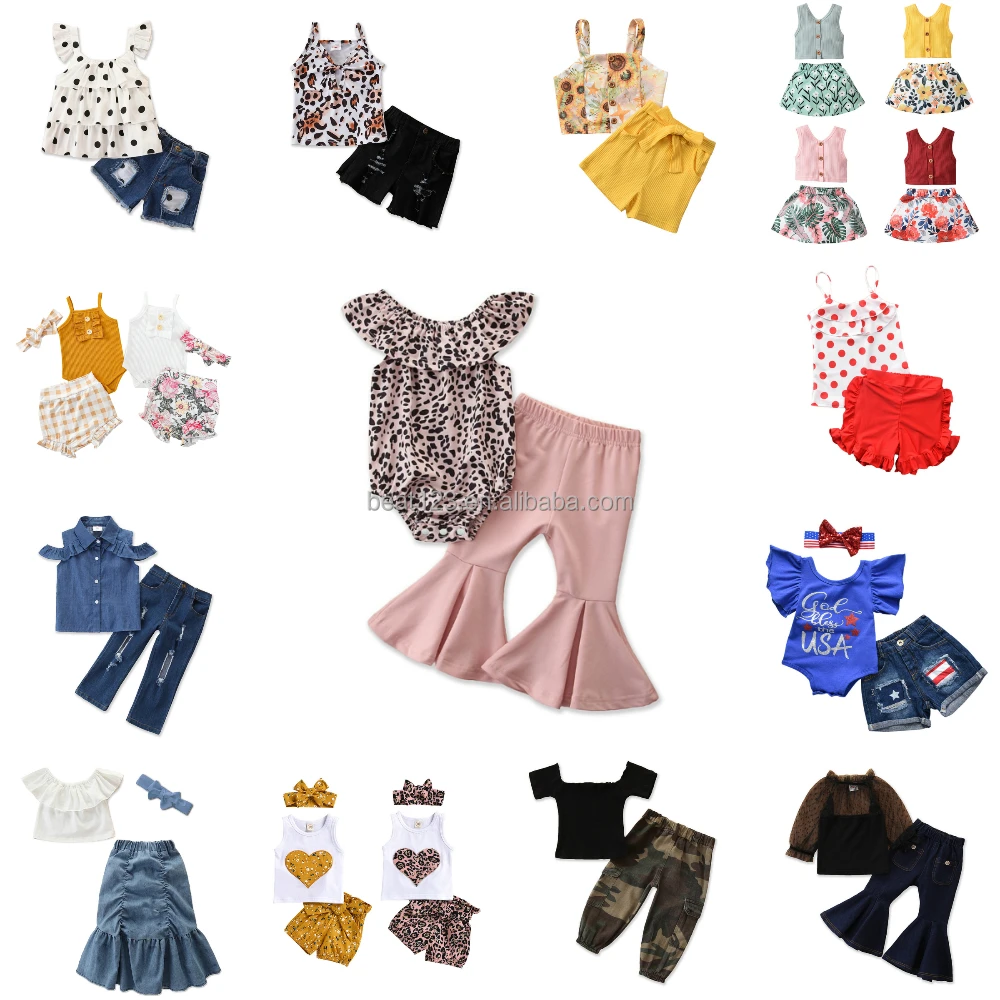 

2022 Baby Girls Cheap Clothing Sets With Cotton Fashion Top And Denim Pants Online Shopping