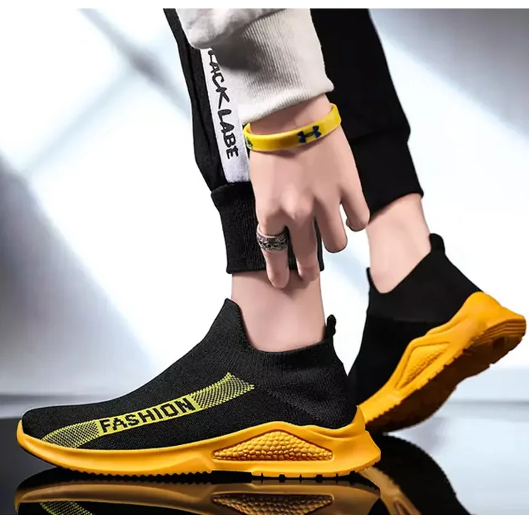 

Fashion custom comfortable running sport sneakers unisex Walking Breathable Socks outdoor casual shoes for men badminton shoes, Black&yellow,black&white,black&green,grey&orange,black&red