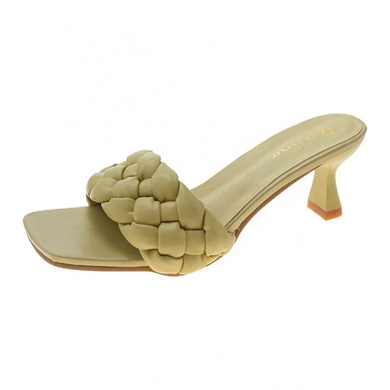 

BywwTrading CE4B582 Summer new fashion out street all-match weave sexy high heels 2021 ladies solid color square head plus si