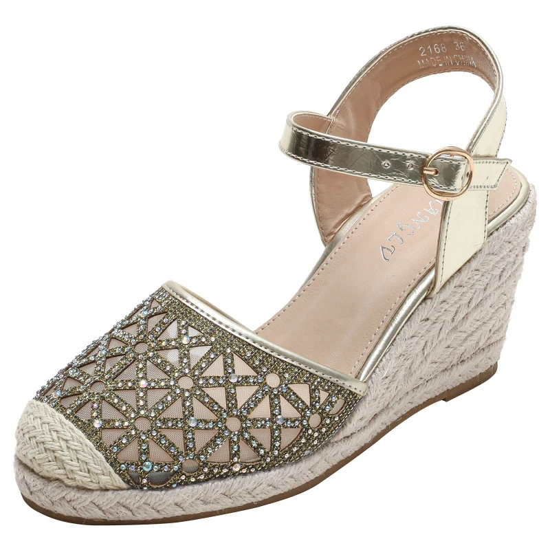 

Rhinestone Lace Sandals Summer Shoes OEM ODM Custom Logo 2168 Beach Wedge Sandals