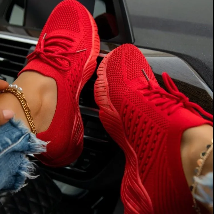 

Women's Sneakers Breathable Knitted Casual Women Socks Shoes Lace up Ladies Flats Female Spring Vulcanized Running Shoes
