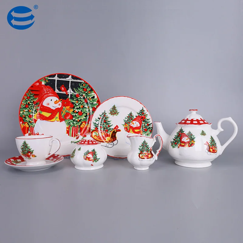 

Wholesale christmas snowman ceramic tableware kitchen tableware set new bone china Christmas dinner set