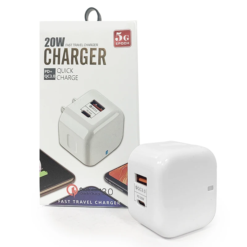 

Dual Port 20W Qc3.0 Usb Type-C UK/AU/US/EU Fast Charger Pd Power Adapter 20W Pd Wall Charger for iPhone Android, White