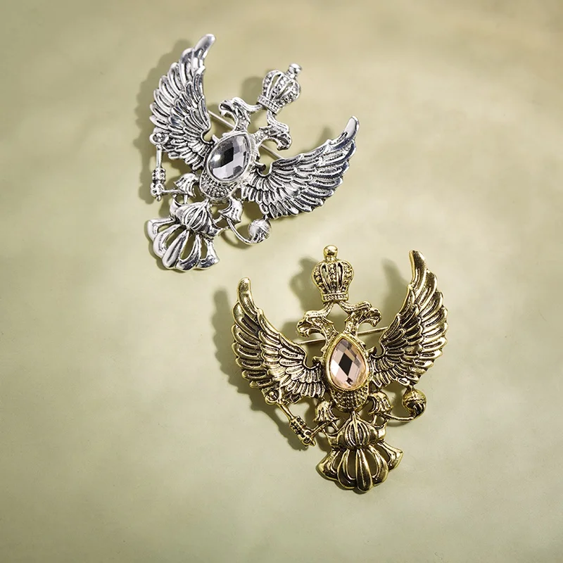 

XILIANGFEIZI Fashion Custom Retro Men Brooches Alloy Crystal Eagle Brooch Badge Crown Brooch