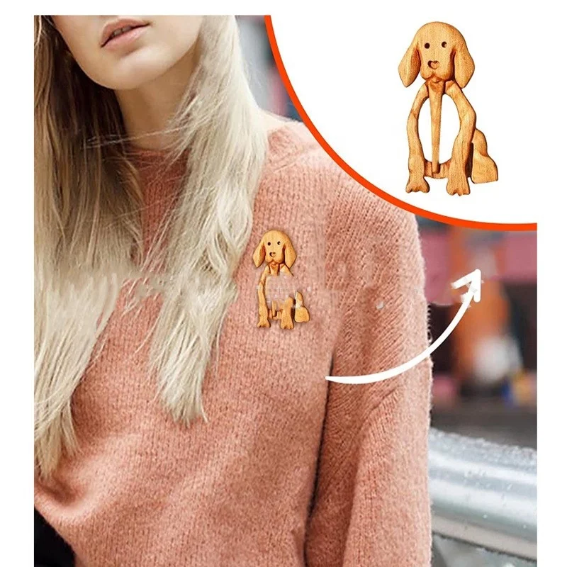 

New popular wood brooch pin with various animal pattern for women sweater daily wearing, Wood color