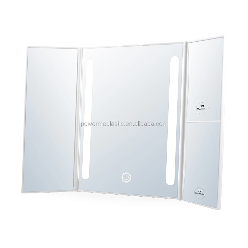 

20 LED Light Trifold Table Light Make up Cosmetic Mirror with 180 degree Rotation and Touch Screen, White