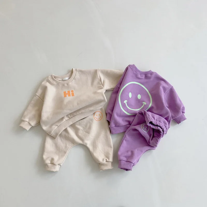 

Casual Style Child Clothing 2 pcs Set Autumn Baby Clothes Set Cotton Smile Kids Tracksuits Long Sleeve+pants Suit