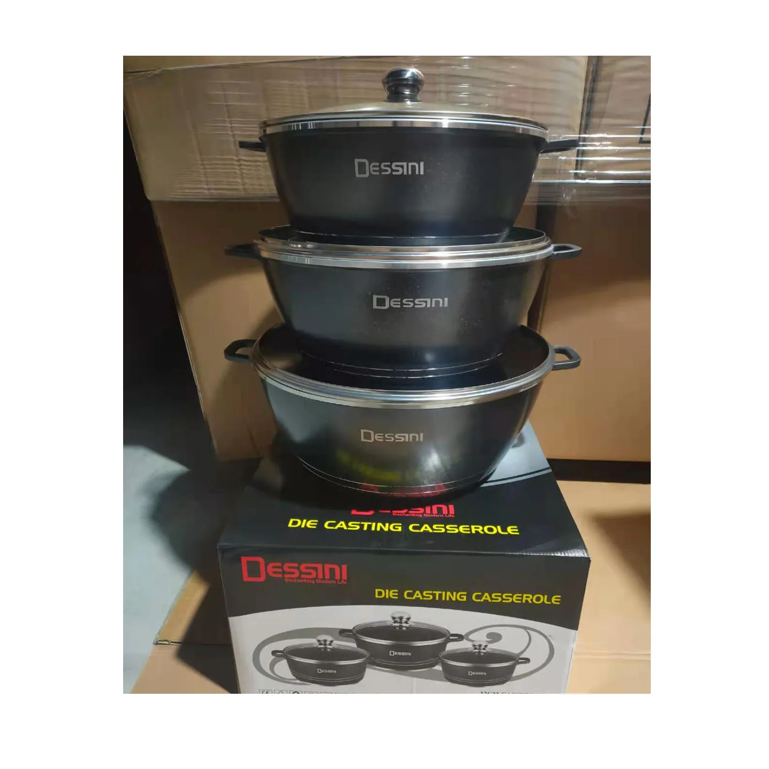 

Non stick cooking pot black die cast aluminum dessini italy cookware sets, Customized color