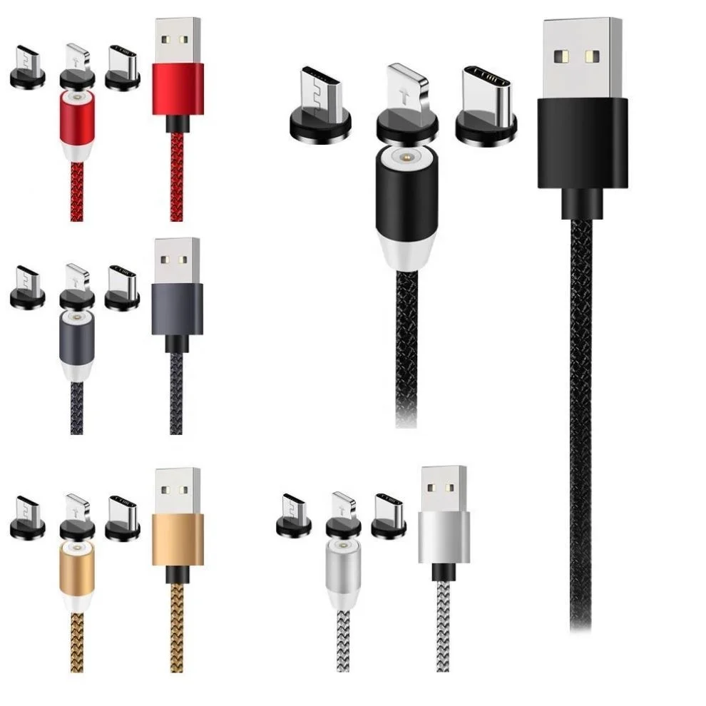 

Magnetic Mobile Phone Cable For Iphone Micro Usb Type C Charger, Black/silver/red