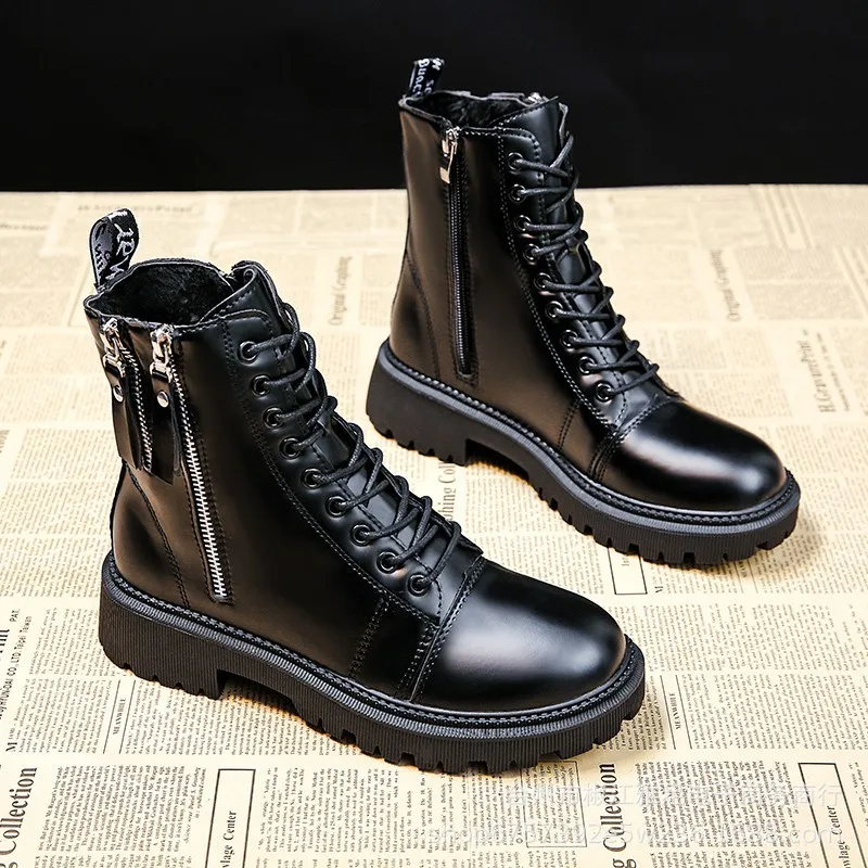 

Fashion warm anti-skid zipper-up black Martin boots women's boots shoes winter