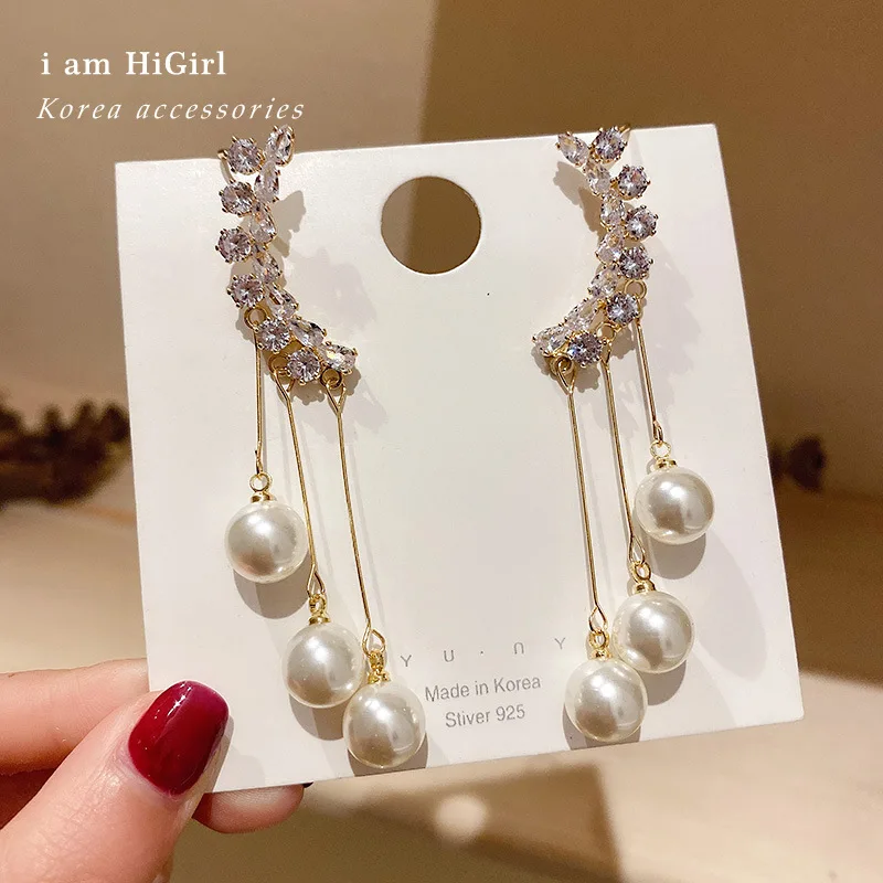 

2021 fashion crystal women pearl earrings real gold plated