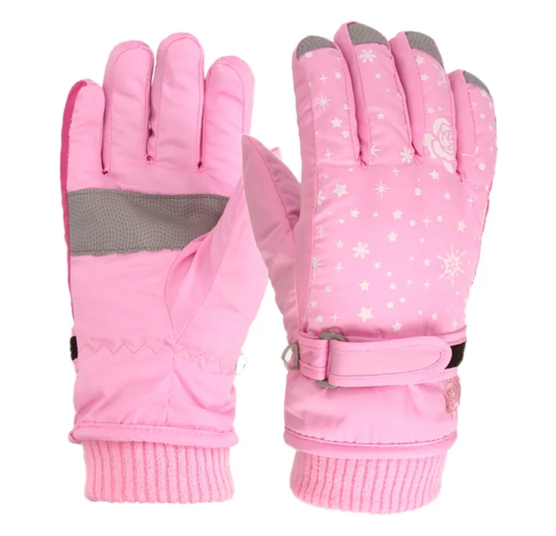 

Winter Professional Ski Gloves Girls Rose Waterproof Warm Gloves Snow Kids Windproof Skiing Girl Snowboard Gloves