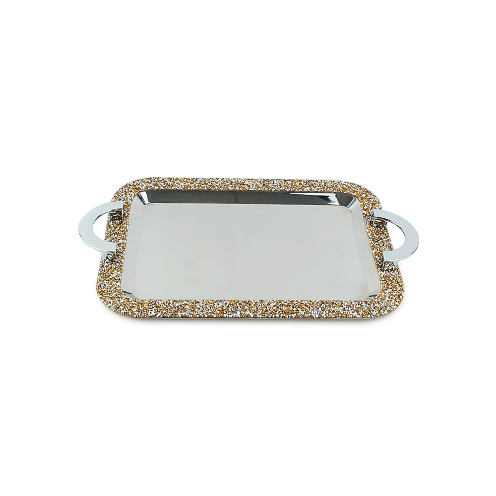 

Wholesale Luxury Diamond crystal Stainless Serving Tray with Handle Ice Cube Trays Cake tray