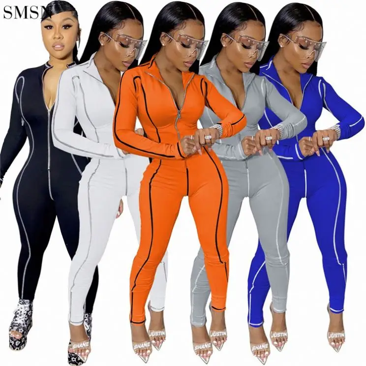 

High Quality Long Sleeves Women Jumpsuit Striped Print One Piece Women Bodycon Yoga Jumpsuit And Rompers