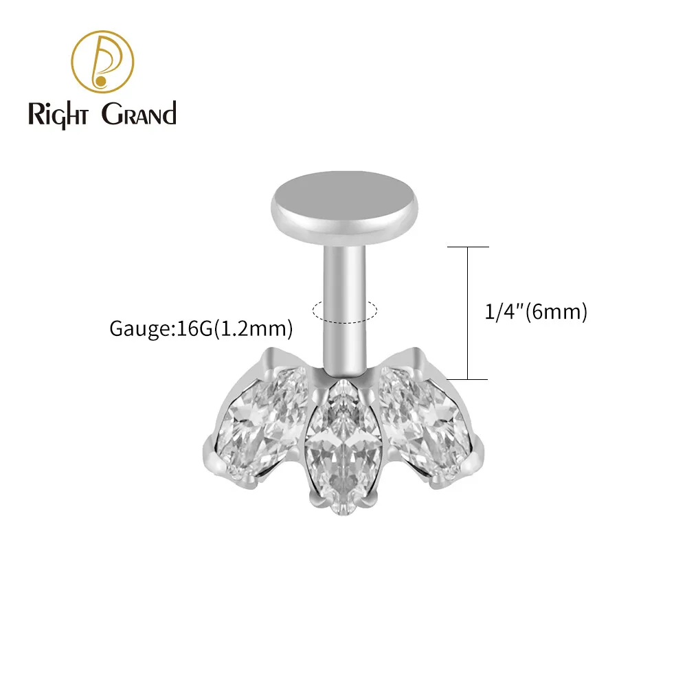 

Right Grand Triple Marquise ASTM F136 Titanium Cubic Zirconia Prong Set Vertical Helix Piercing Ear Cartilage