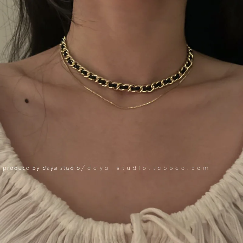 

Elegant Simple PU leather With Alloy Double Layer Punk Choker Necklace For Lady