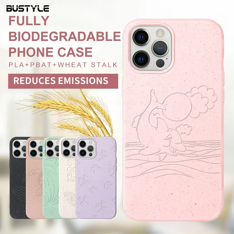 

Fashion colors Customized logo embossed designs wheat straw eco friendly phone case for iPhone 12