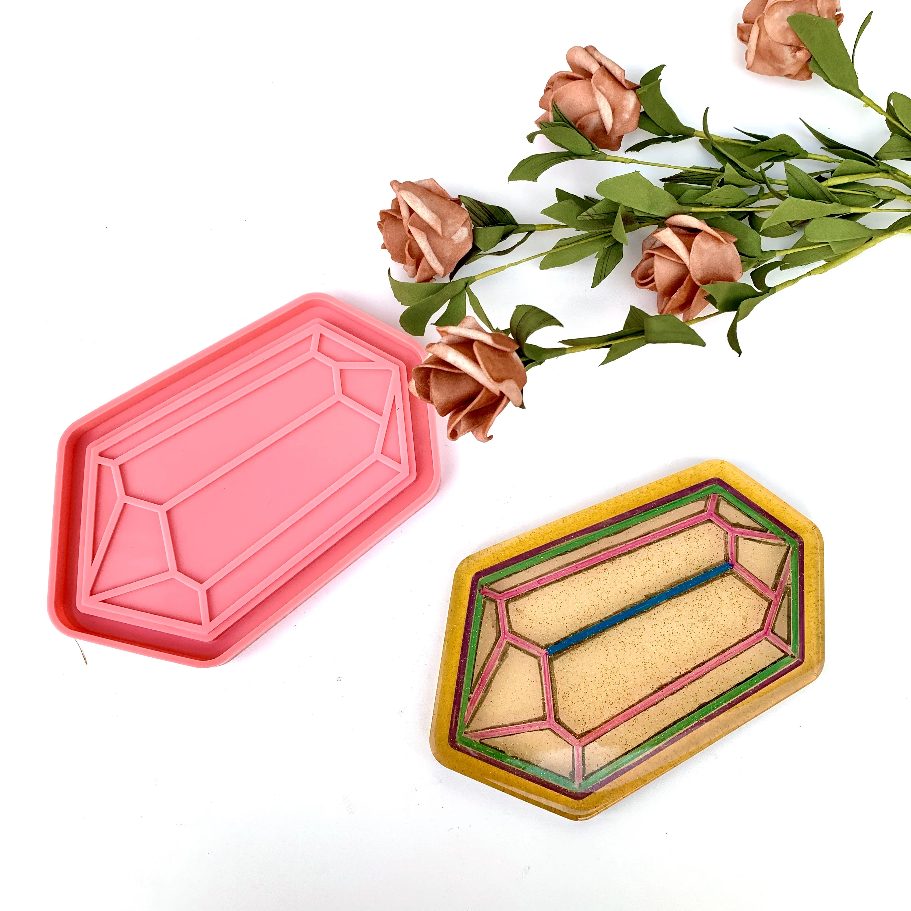 

A159 Factory Free Sample DIY Irregular Shiny Resin Coaster Mould Hexagonal Diamond Silicone Tray Molds