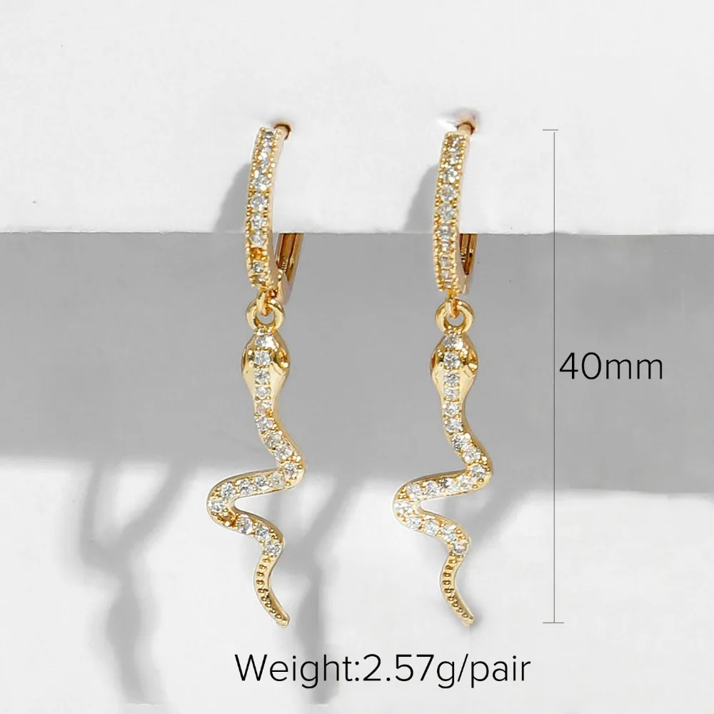 

18K Real Gold Plated Huggies Earrings Shiny Zircon Paved Snake Drop earrings 2020 fashion Jewelry for women