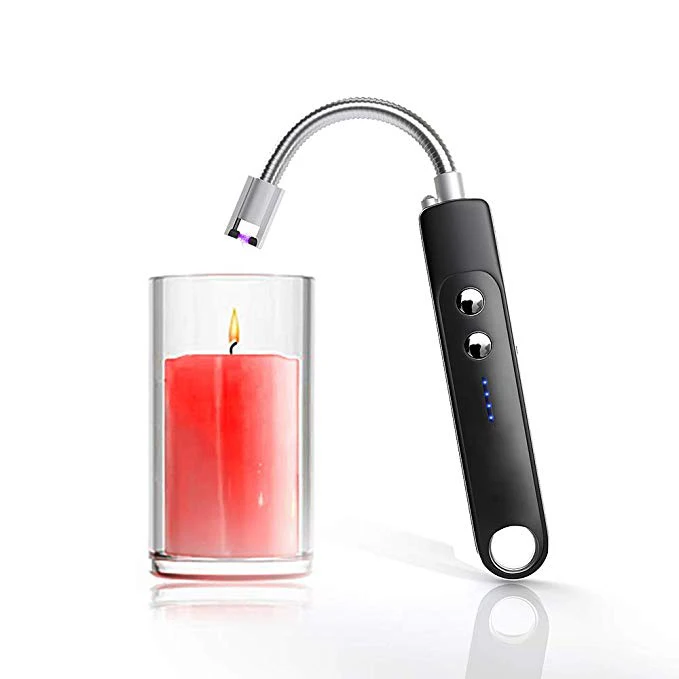 Longer Flexible Neck USB Rechargeable Electric Arc Lighter with LED Battery Display Safety Switch, Candle Lighter with Hook