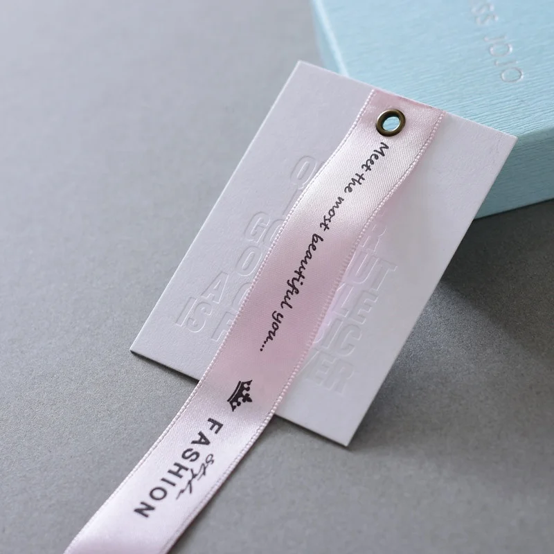 Custom Ribbon Tag Paper Hangtag For Kids Clothing With Eyelet - Buy Tag ...