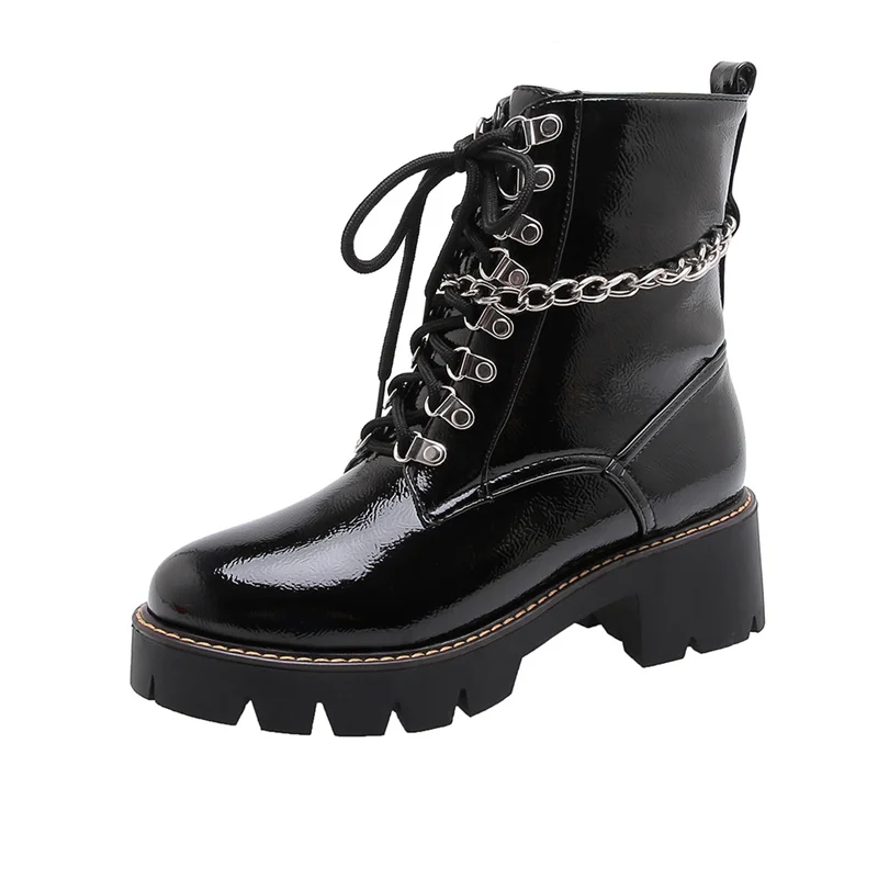 

custom wholesales latest design fashion female ladies elegant sexy increased bottom women gothic punk boots with chain, Black