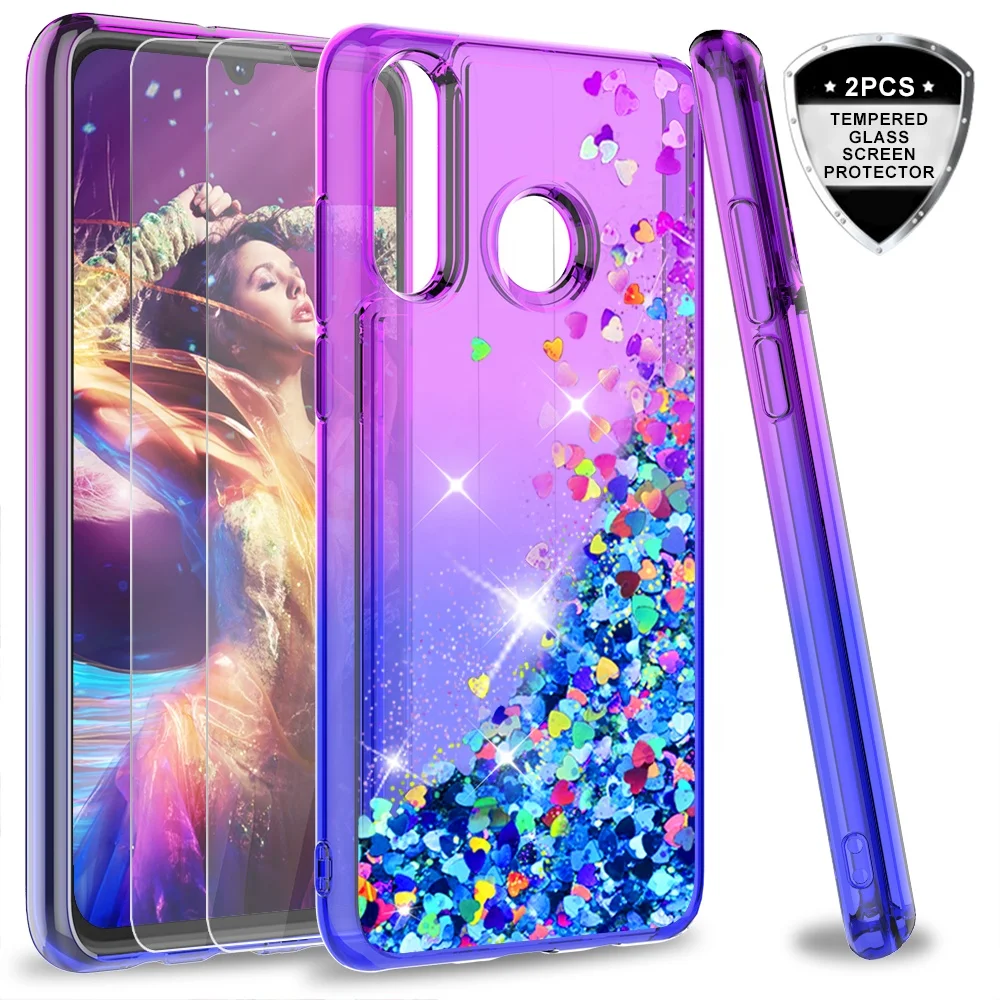 

LeYi for Huawei P30 Lite Glitter Liquid Shockproof Cute Clear Case diamond, Teal purple,purple blue,pink purple