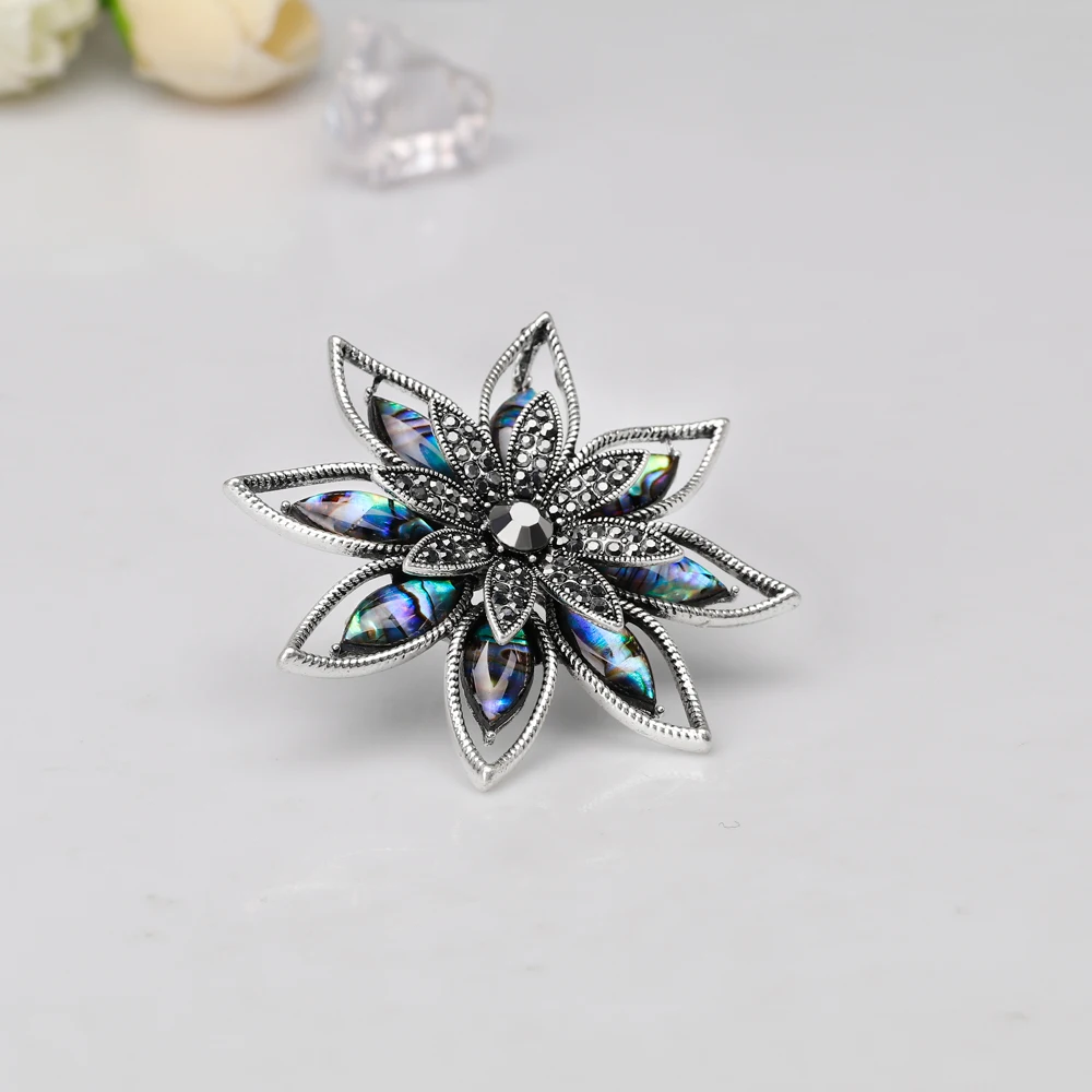 水晶镶嵌水钻时尚贝壳花形胸针别针妇女