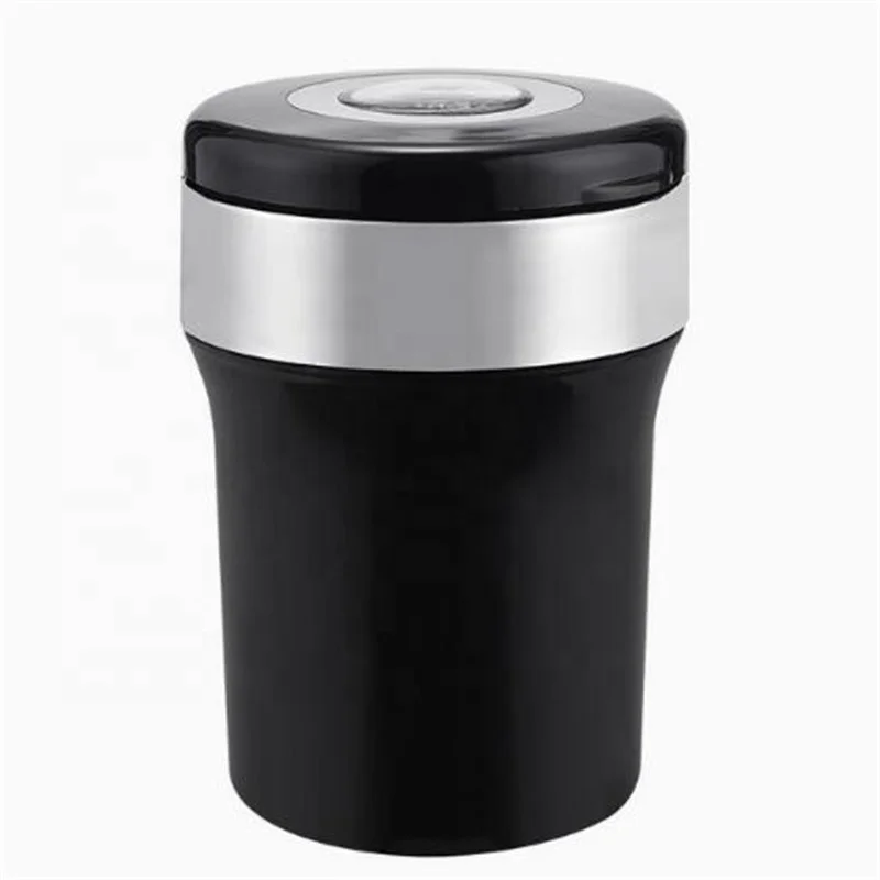 

Plastic LED Light Round Ashtray with Lid, Black