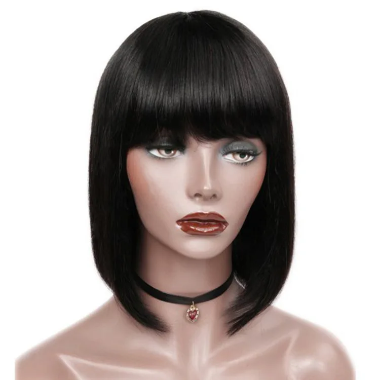 

Black bob wigs with bangs Straight human hair wig Short bob wigs 100% human hair Made by machine