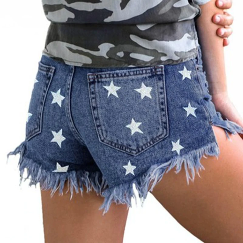 

Women's Stretch Denim Shorts High Waist Ripped Holes Jeans Shorts Casual Fashion Retro with Pockets