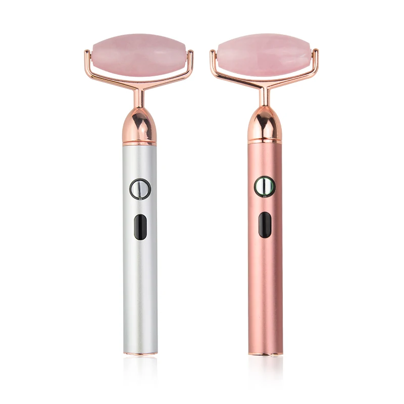 

2020 Skin Care Electric Jade Roller Gemstone Vibrating Usb Rechargeable Rose Quartz Facial Roller, Customized