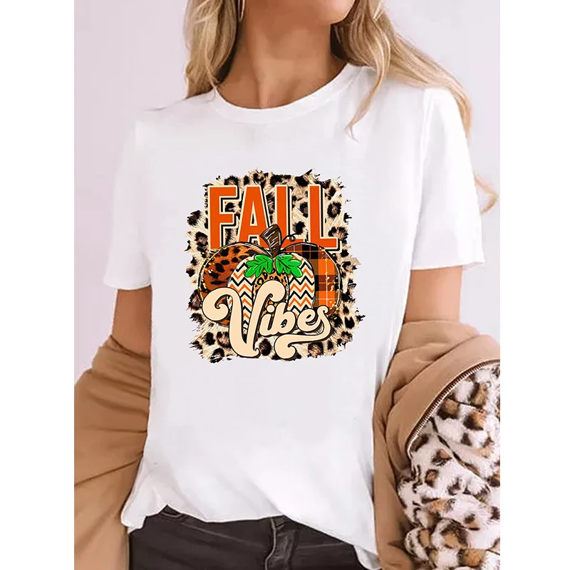 

2021 Tops For Woman Pattern Leopard T-shirt Femme Pumpkin Graphic Tees Women