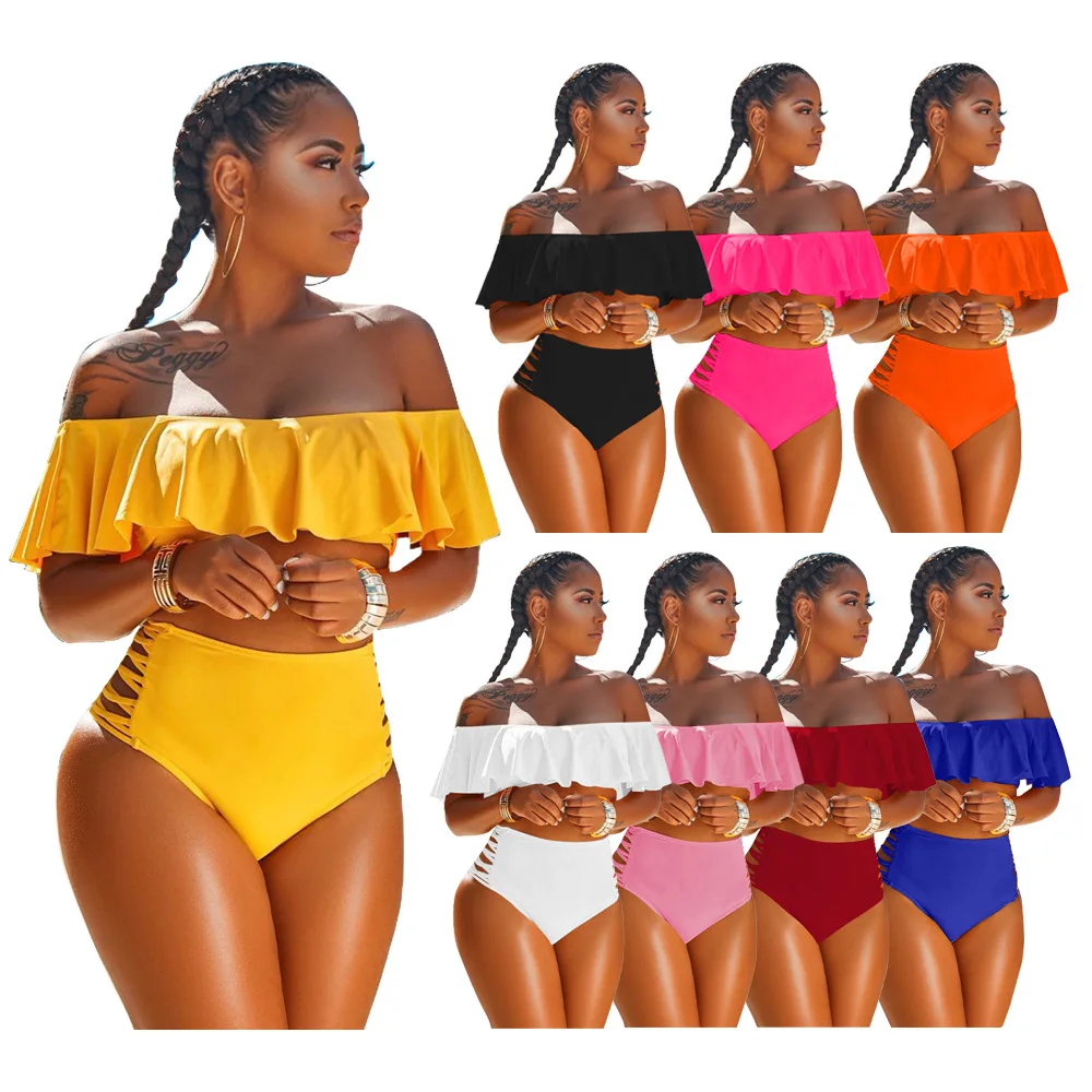 

HGL882 2021 new arrival sexy swimwear summer fashion hot sale solid color two piece set women's swimwear, 8 colors