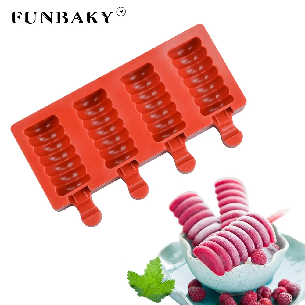 

FUNBAKY 4 cavity rectangle ice cream silicone molds embossed pattern cube popsicle silicone mold food grade dessert making tools, Customized color