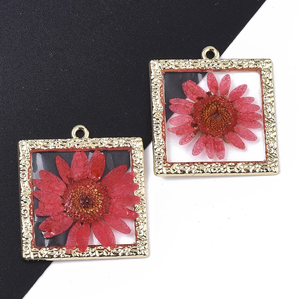 

PandaHall Dried Flower Inside Square UV Epoxy Resin Pendants