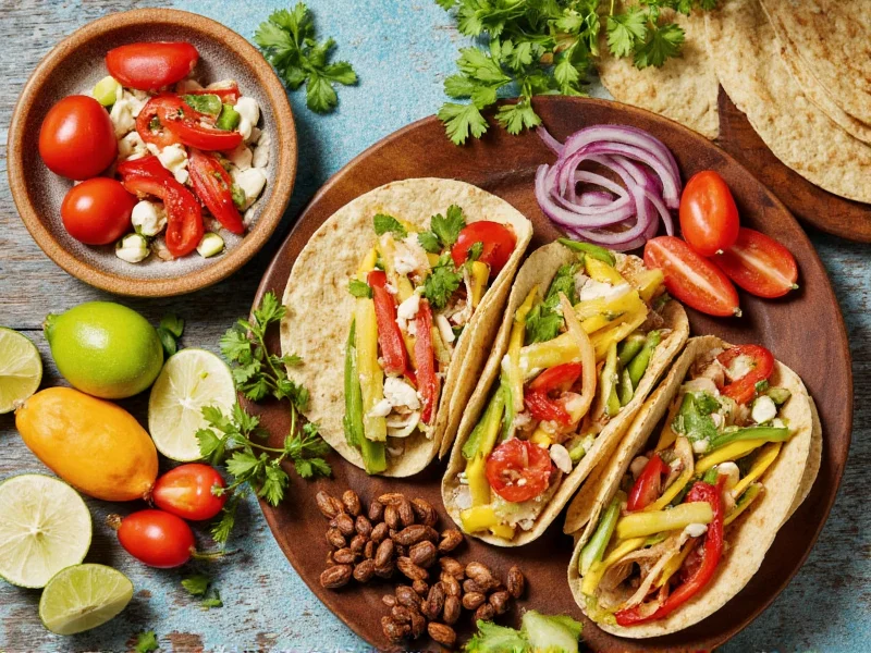 Colorful homemade taco assembly with fresh ingredients
