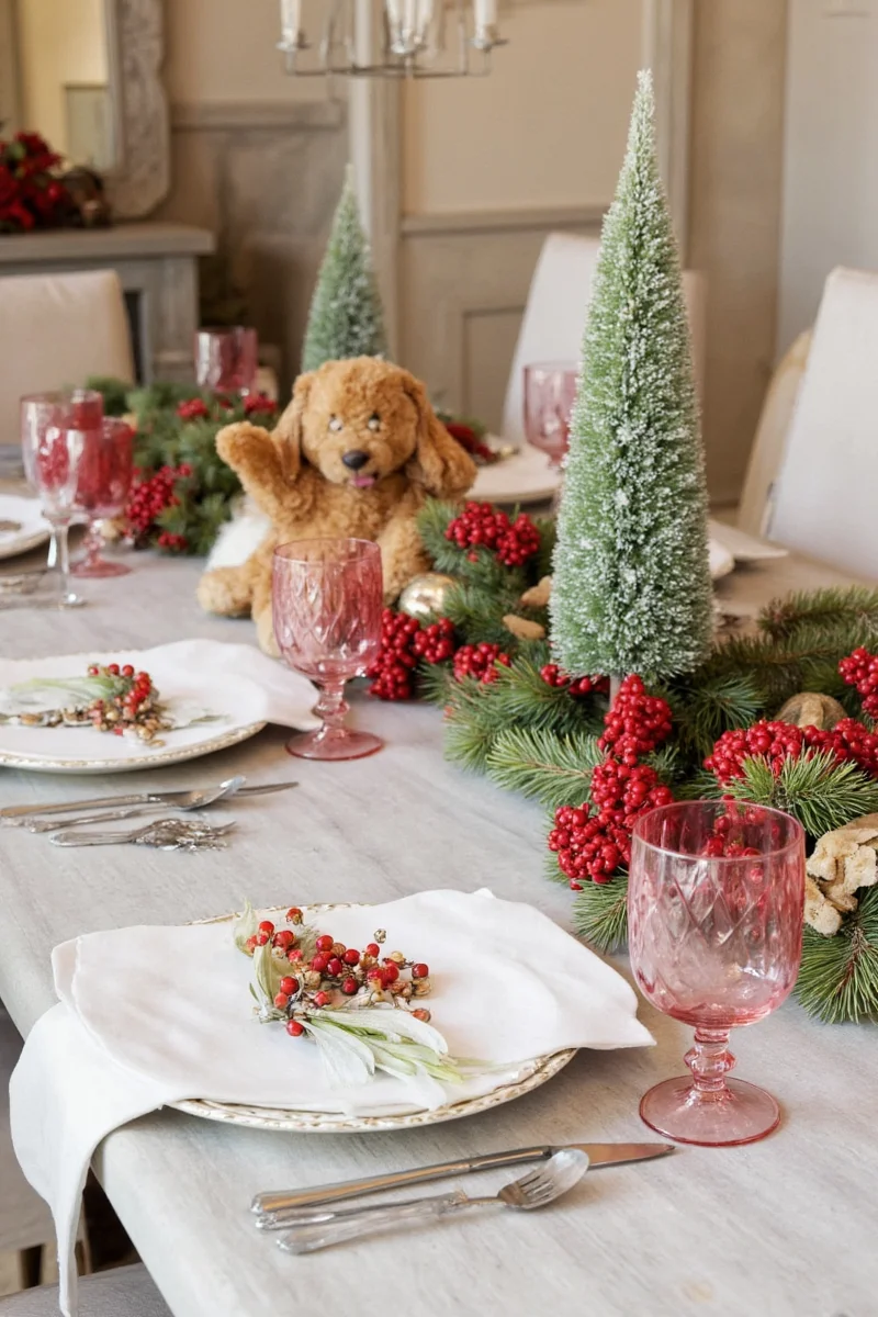LED lighting setup on a Christmas dinner table