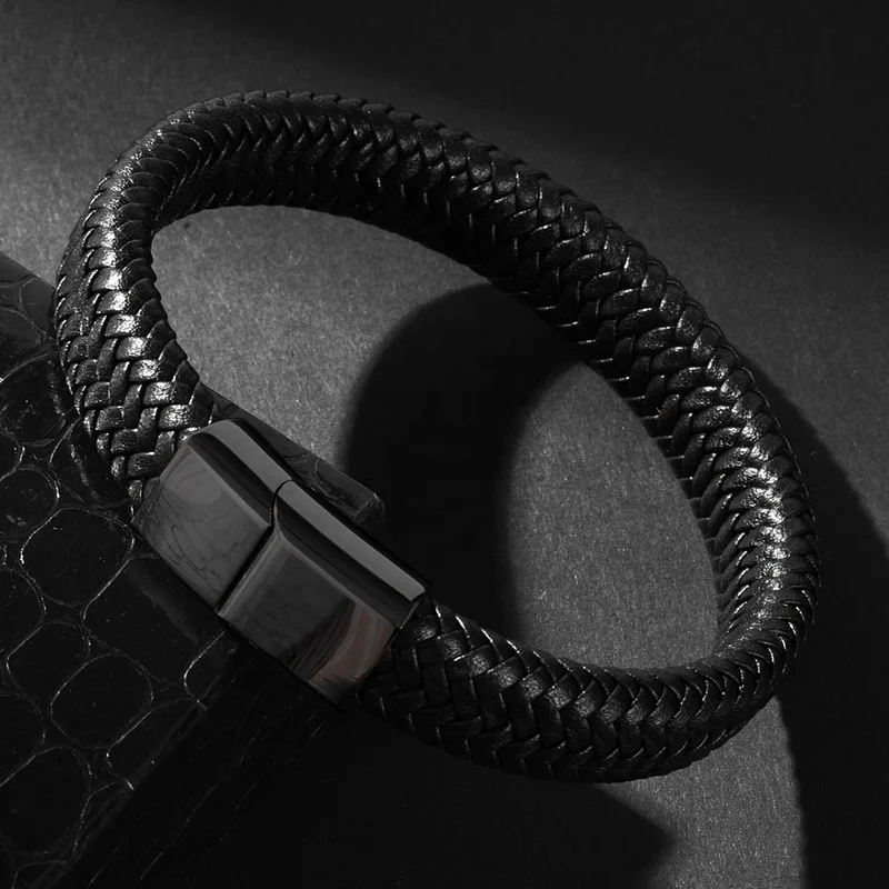 

Fashion Male Jewelry Braided Leather Bracelet Men stainless steel men accesories, Customized color