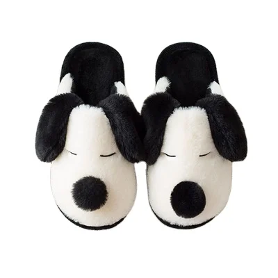 

Cartoon cotton slipper fur slipper lovely wool drag slipper winter home shoes thick cotton drag animal fur slippers, Black/white