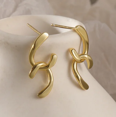 Fashion Silver S925 Gold Plated Double c Dangle 18K Stud Earrings Geometric for Women Jewellery